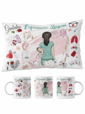 Kit Almofada + Caneca Personalizada Enfermeira