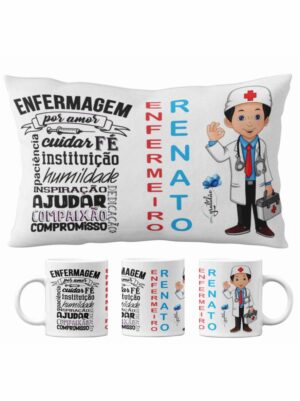 Kit Almofada + Caneca Personalizada Enfermeiro
