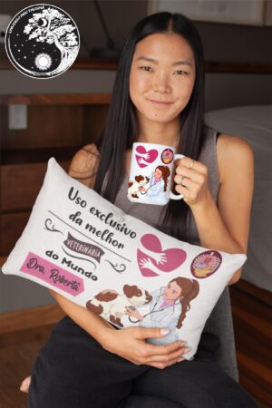 Kit Almofada + Caneca Personalizada Veterinária