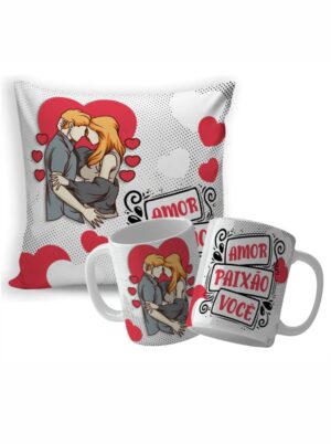 Kit Almofada + Caneca Personalizada Dia dos Namorados, Amor, Paixão, Você...