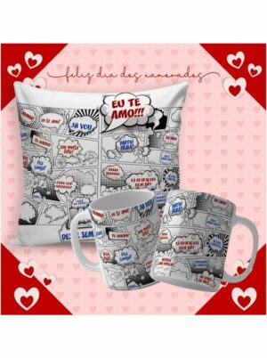 Kit Almofada + Caneca Personalizada Feliz Dia dos Namorados