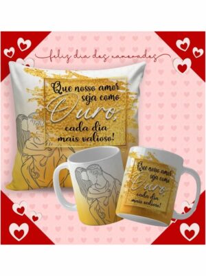 Kit Almofada + Caneca Personalizada Feliz Dia dos Namorados