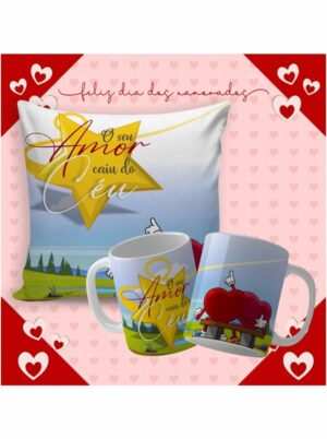 Kit Almofada + Caneca Personalizada Feliz Dia dos Namorados