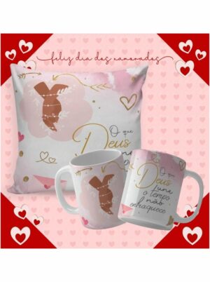 Kit Almofada + Caneca Personalizada Feliz Dia dos Namorados