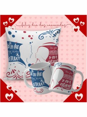 Kit Almofada + Caneca Personalizada Feliz Dia dos Namorados