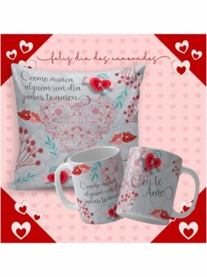Kit Almofada + Caneca Personalizada Feliz Dia dos Namorados