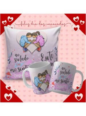 Kit Almofada + Caneca Personalizada Dia dos Namorados - Ao seu lado me sinto seguro(a)