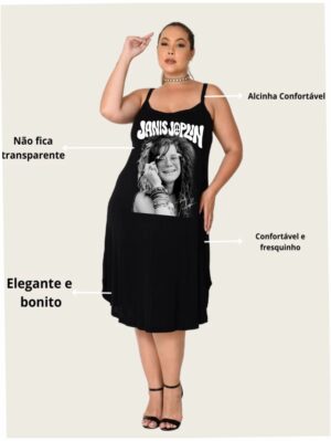ESGOTADO - Vestido Alça Plus Size Janis Joplin 44 ao 52
