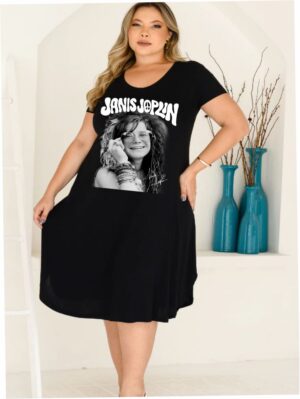 ESGOTADO - Vestido Plus Size Janis Joplin - Rock Roll - Veste 44 ao 50