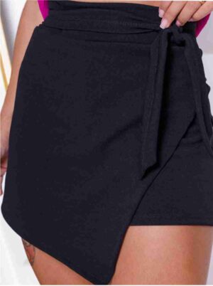 Short Saia cintura alta, Assimétrico com Laço amarração detalhe frontal