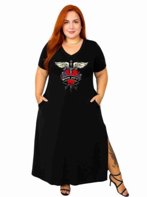 ESGOTADO - Vestido Long decote V - BON JOVI - Rock Roll - Veste do 44 ao 50