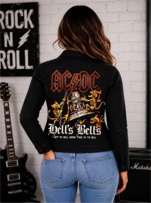 Jaqueta Jeans Sarja ACDC HELLS BELLS ROCK ROLL