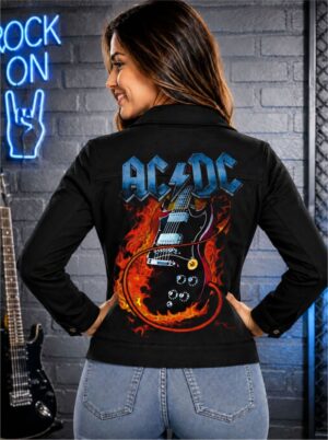 Jaqueta Jeans Sarja ACDC GUITARRA ROCK ROLL