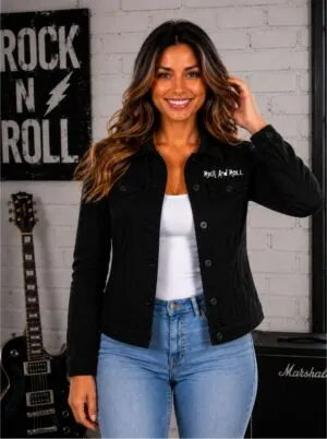 Jaqueta Jeans Sarja ACDC HELLS BELLS ROCK ROLL