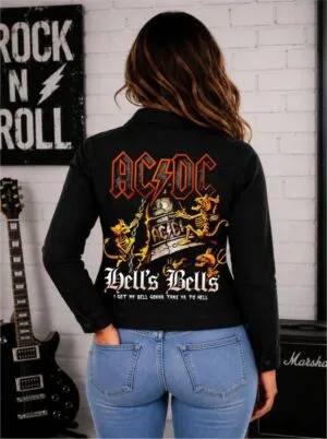 Jaqueta Jeans Sarja ACDC HELLS BELLS ROCK ROLL