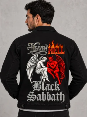 BLACK SABBATH HEAVEN HELL Jaqueta Jeans Sarja Masculina Super Premium com elastano