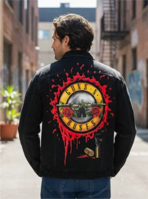 GUNS ROSES ARMS Jaqueta Jeans Sarja Masculina Super Premium com elastano