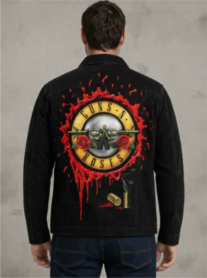 GUNS ROSES ARMS Jaqueta Jeans Sarja Masculina Super Premium com elastano