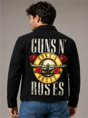 GUNS ROSES FLOWERS  Jaqueta Jeans Sarja Masculina Super Premium com elastano