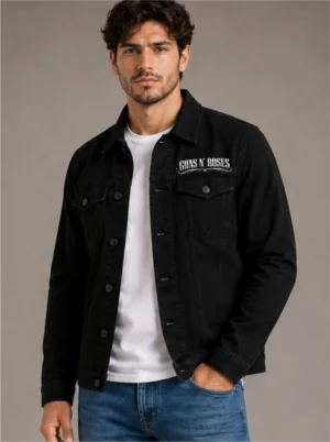 GUNS ROSES FLOWERS  Jaqueta Jeans Sarja Masculina Super Premium com elastano