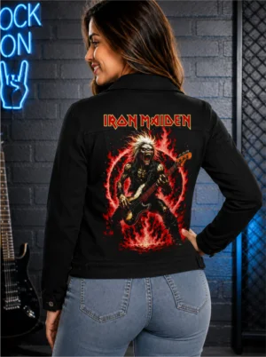 IRON MAIDEN EDDIE ON BASS  Jaqueta Jeans Sarja com Elastano