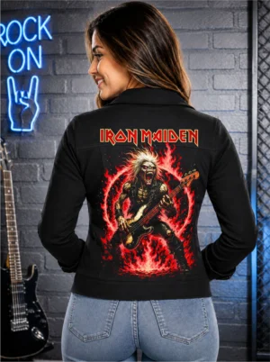 IRON MAIDEN EDDIE ON BASS  Jaqueta Jeans Sarja com Elastano