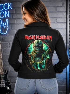 IRON MAIDEN EDDIE  Jaqueta Jeans Sarja com Elastano