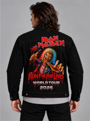 IRON MAIDEN TOUR 2026  Jaqueta Jeans Sarja Masculina Super Premium com elastano